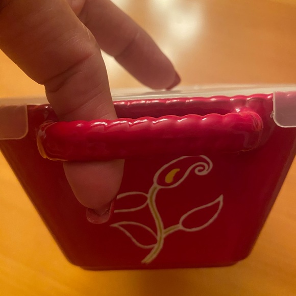 vb Loaf Pan with Lid Two Handles Ceramic Flowers Poinsettias - Picture 10 of 14